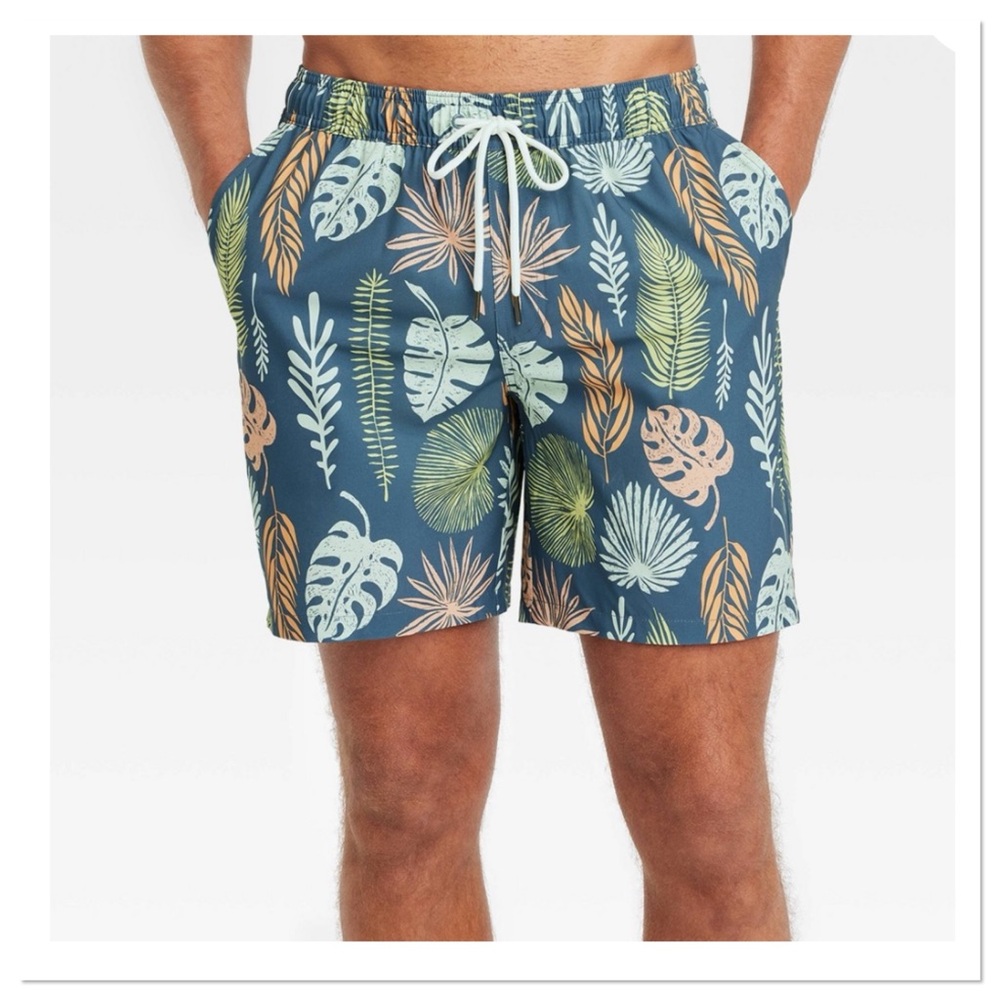 Men’s Leaf Print Swim Trunks Goodfellow & Co